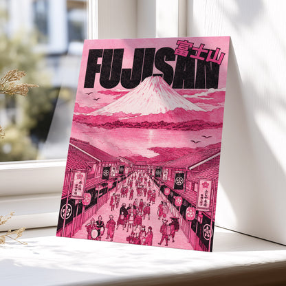 Pink Skies over Fuji, pink, black, white abstract wall art displayed in a styled interior, gallery view 5