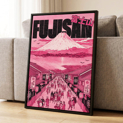 Pink Skies over Fuji, pink, black, white abstract wall art displayed in a styled interior, gallery view 8