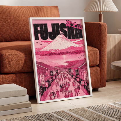 Pink Skies over Fuji, pink, black, white abstract wall art displayed in a styled interior, gallery view 9