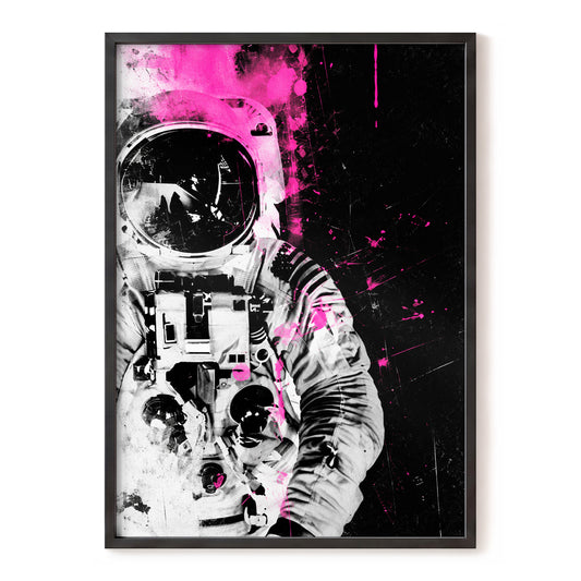 Pink Spacewalker, black, pink, white abstract wall art, front artwork view