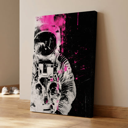 Pink Spacewalker, black, pink, white abstract wall art on canvas displayed in a styled interior, gallery view 1