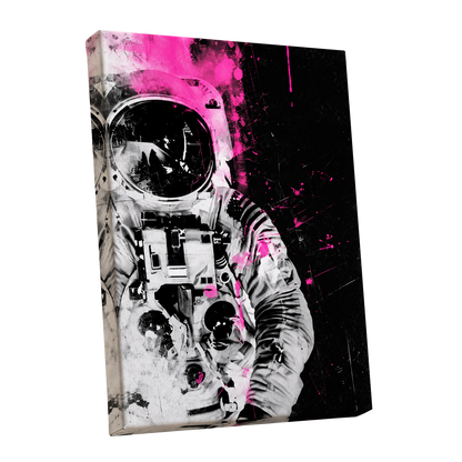 Pink Spacewalker, black, pink, white abstract wall art shown as a stretched canvas wall art