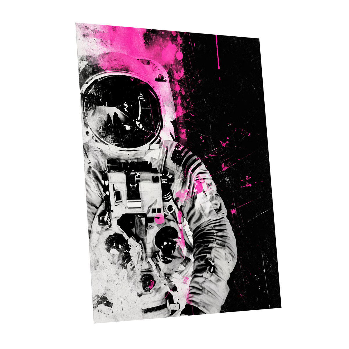 Pink Spacewalker, black, pink, white abstract wall art shown as a unframed poster wall art print