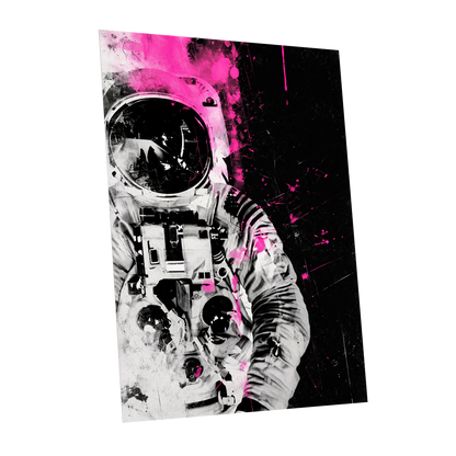 Pink Spacewalker, black, pink, white abstract wall art shown as a unframed poster wall art print