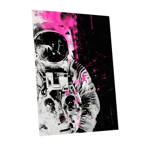 Pink Spacewalker, black, pink, white abstract wall art shown as a unframed poster wall art print
