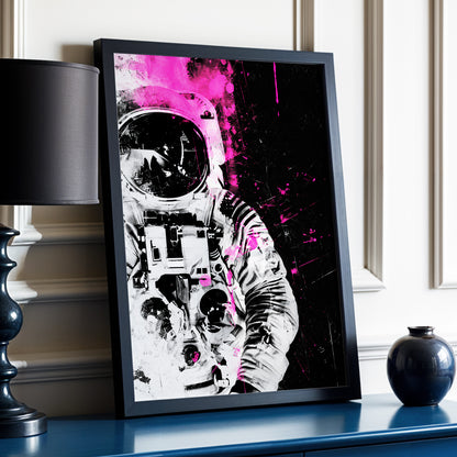 Pink Spacewalker, black, pink, white abstract wall art displayed in a styled interior, gallery view 3