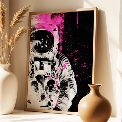 Pink Spacewalker, black, pink, white abstract wall art displayed in a styled interior, gallery view 4