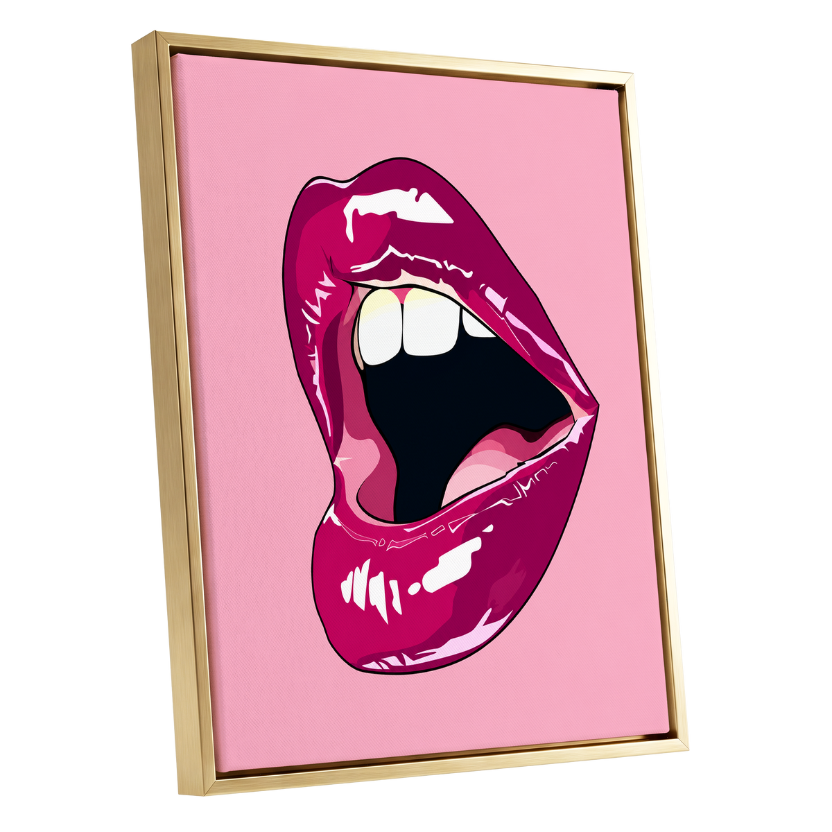 Pink Voltage, pink, purple, black minimalist wall art shown as a gold framed canvas wall art