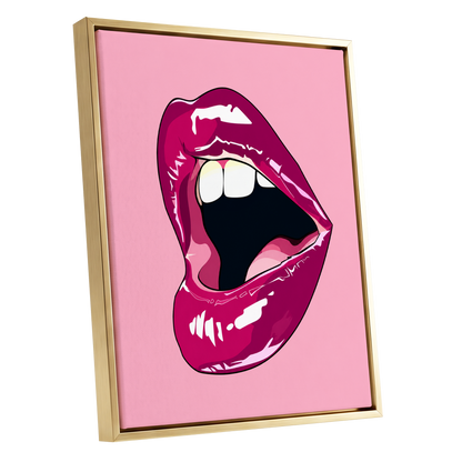 Pink Voltage, pink, purple, black minimalist wall art shown as a gold framed canvas wall art