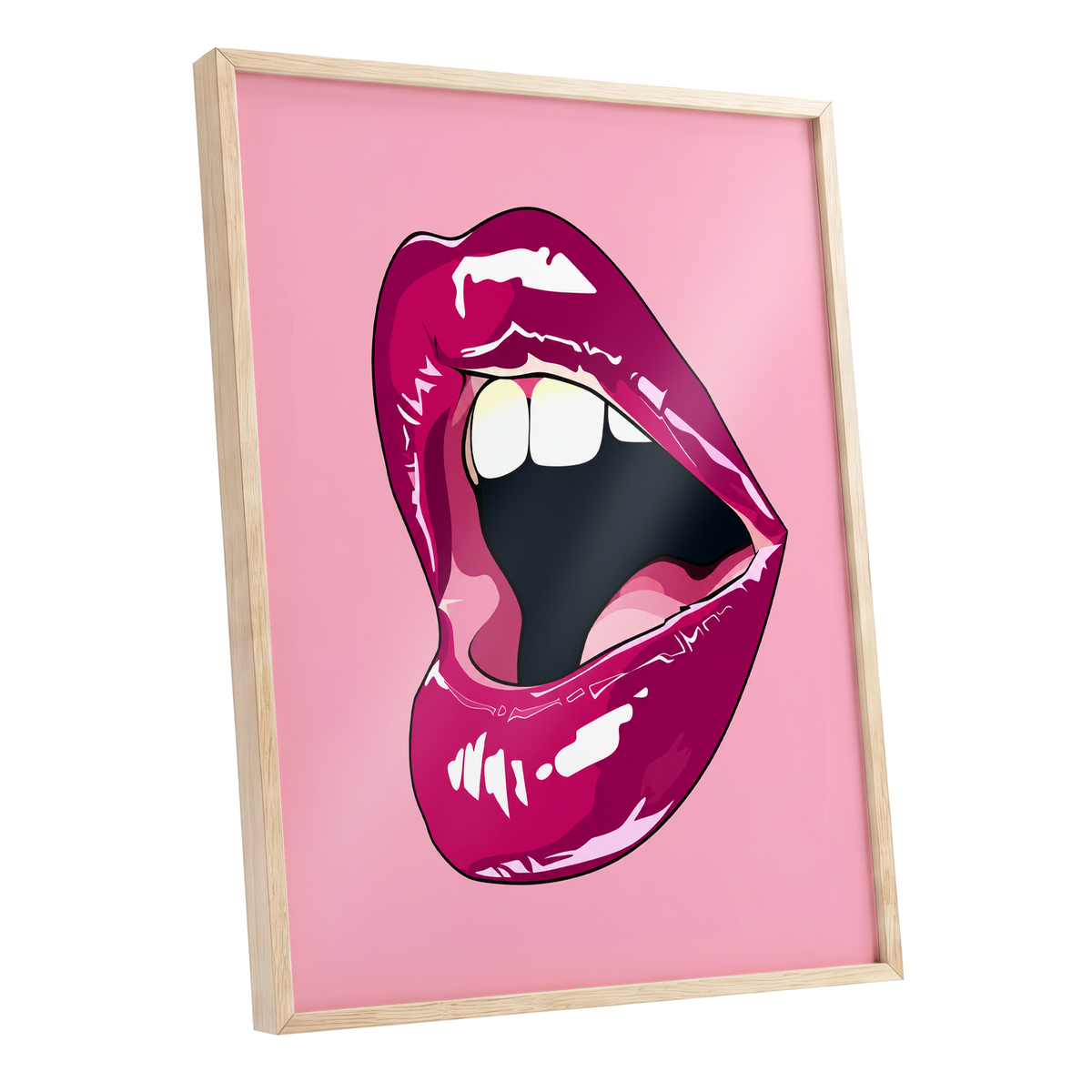 Pink Voltage, pink, purple, black minimalist wall art shown as a oak framed poster wall art print