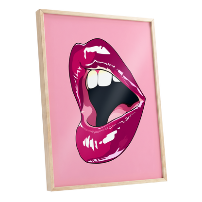 Pink Voltage, pink, purple, black minimalist wall art shown as a oak framed poster wall art print