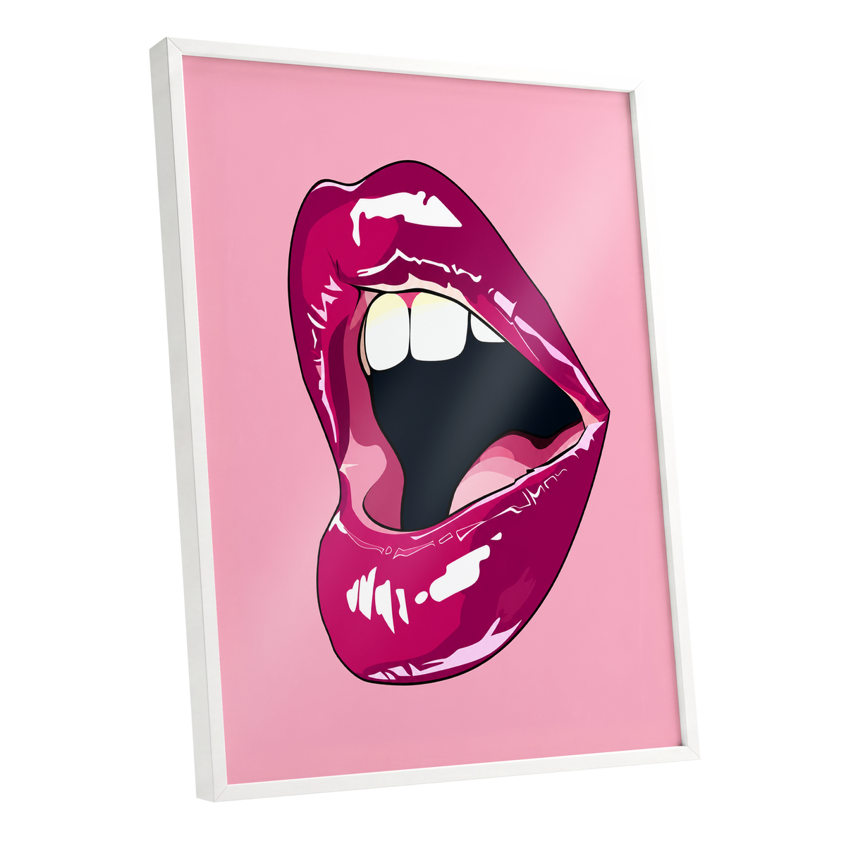 Pink Voltage, pink, purple, black minimalist wall art shown as a white framed poster wall art print