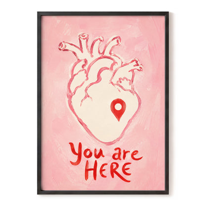 Pinned to the Heart, pink, beige, red minimalist wall art, front artwork view