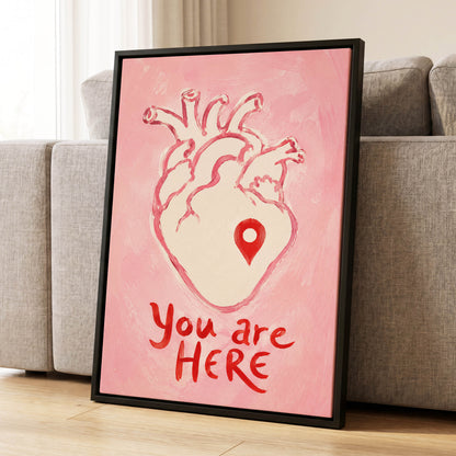 Pinned to the Heart, pink, beige, red minimalist wall art displayed in a styled interior, gallery view 4