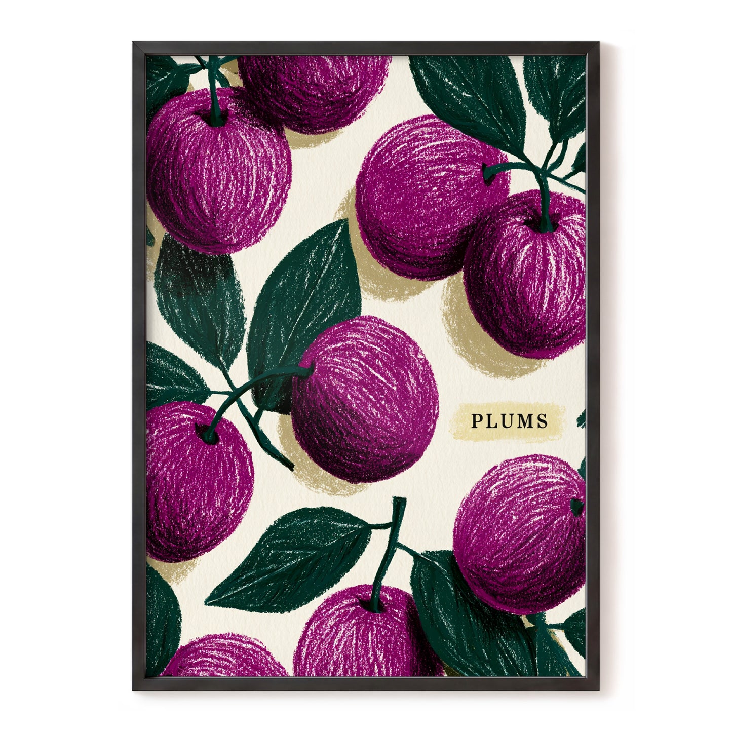 Plum Garden Nocturne, purple, green, beige nature wall art, front artwork view