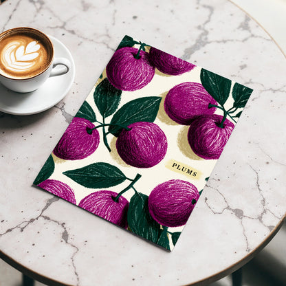 Plum Garden Nocturne, purple, green, beige nature wall art displayed in a styled interior, gallery view 3