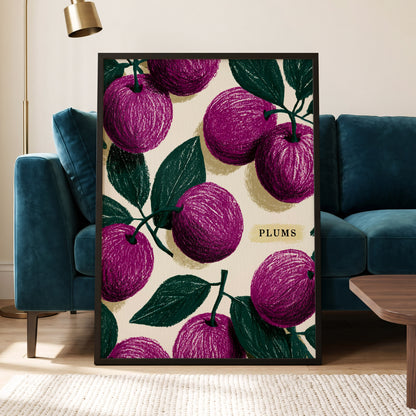 Plum Garden Nocturne, purple, green, beige nature wall art displayed in a styled interior, gallery view 5