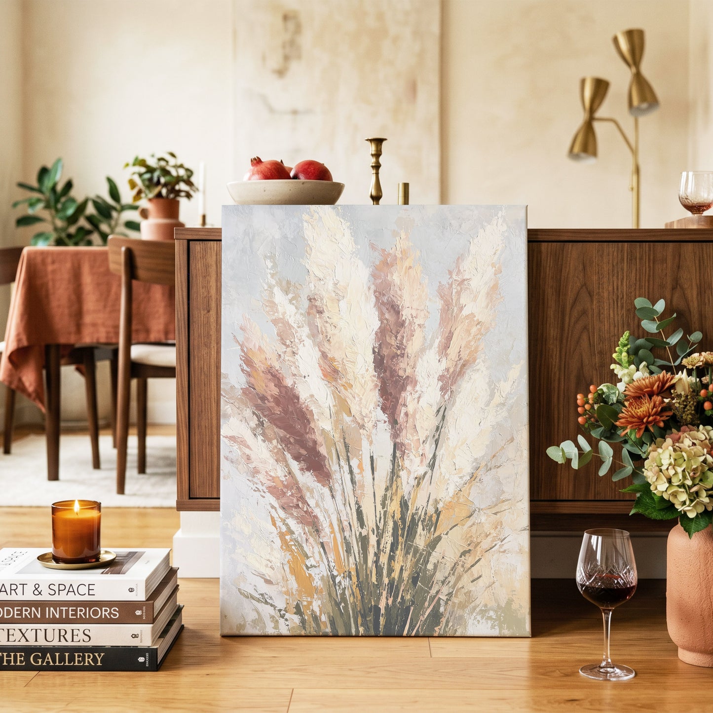 Plumes in Quiet Bloom – canvas wall art in a styled interior, gallery view 2