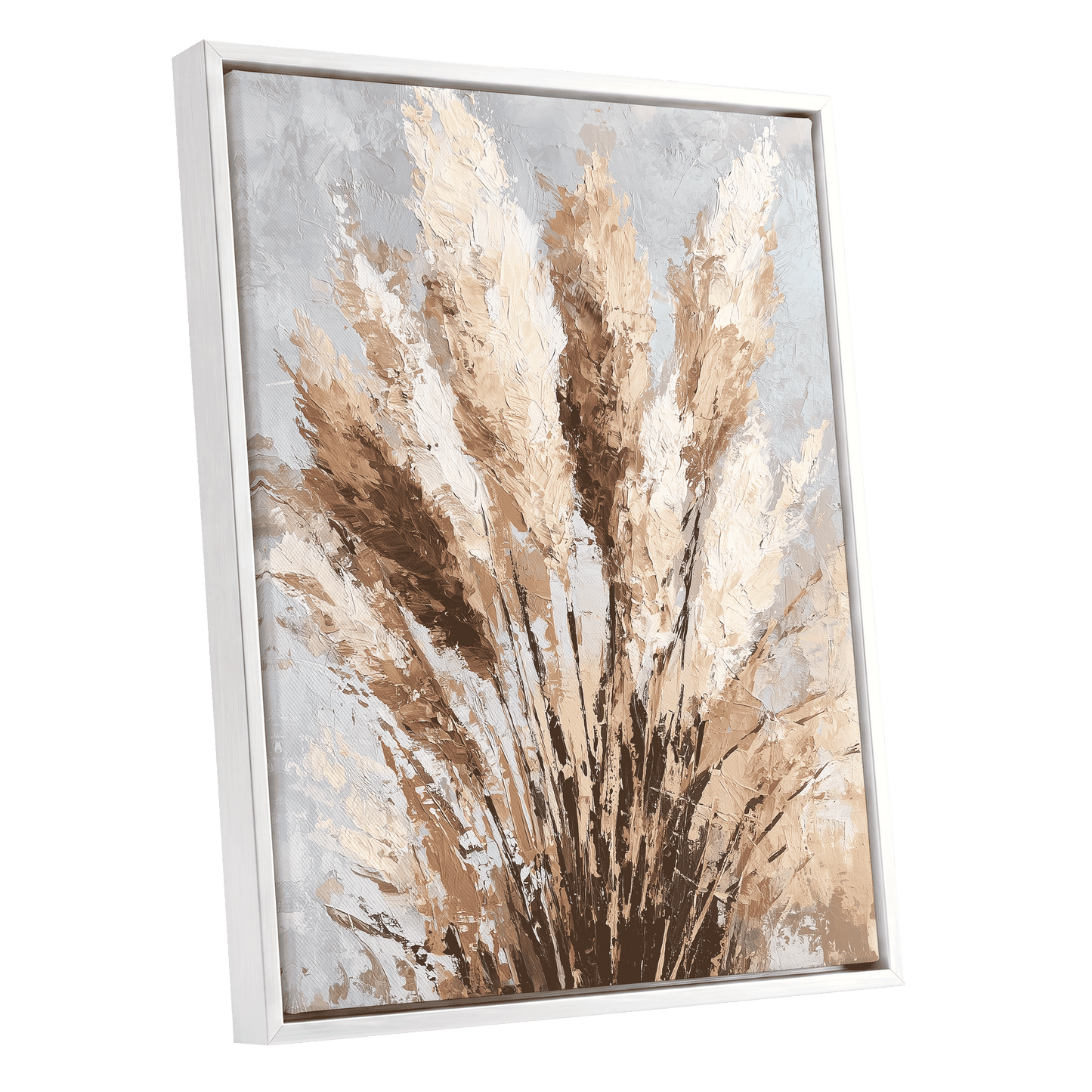 Plumes in Quiet Bloom – white framed canvas option