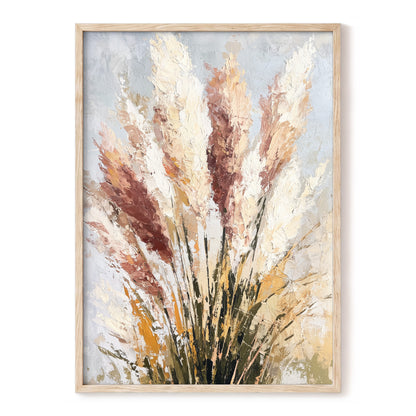 Plumes in Quiet Bloom – gray, beige, white floral wall art, front view
