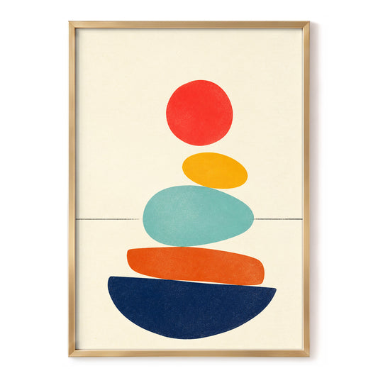 Poised in Colour, beige, red, yellow abstract wall art, front artwork view