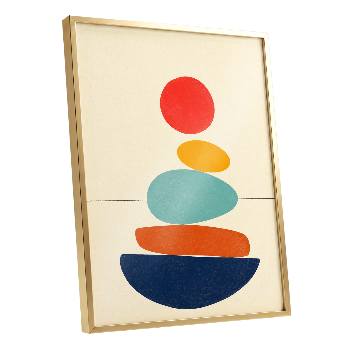 Poised in Colour, beige, red, yellow abstract wall art shown as a gold framed poster wall art print