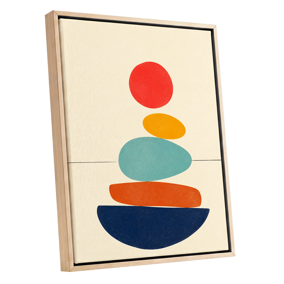 Poised in Colour, beige, red, yellow abstract wall art shown as a oak framed canvas wall art