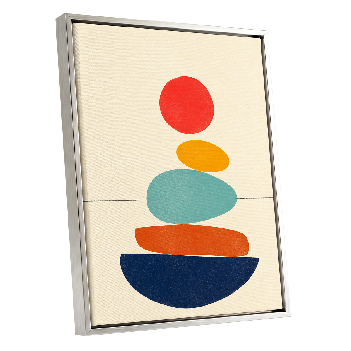 Poised in Colour, beige, red, yellow abstract wall art shown as a silver framed canvas wall art