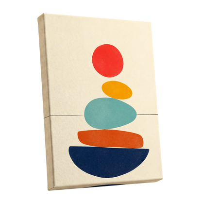 Poised in Colour, beige, red, yellow abstract wall art shown as a stretched canvas wall art