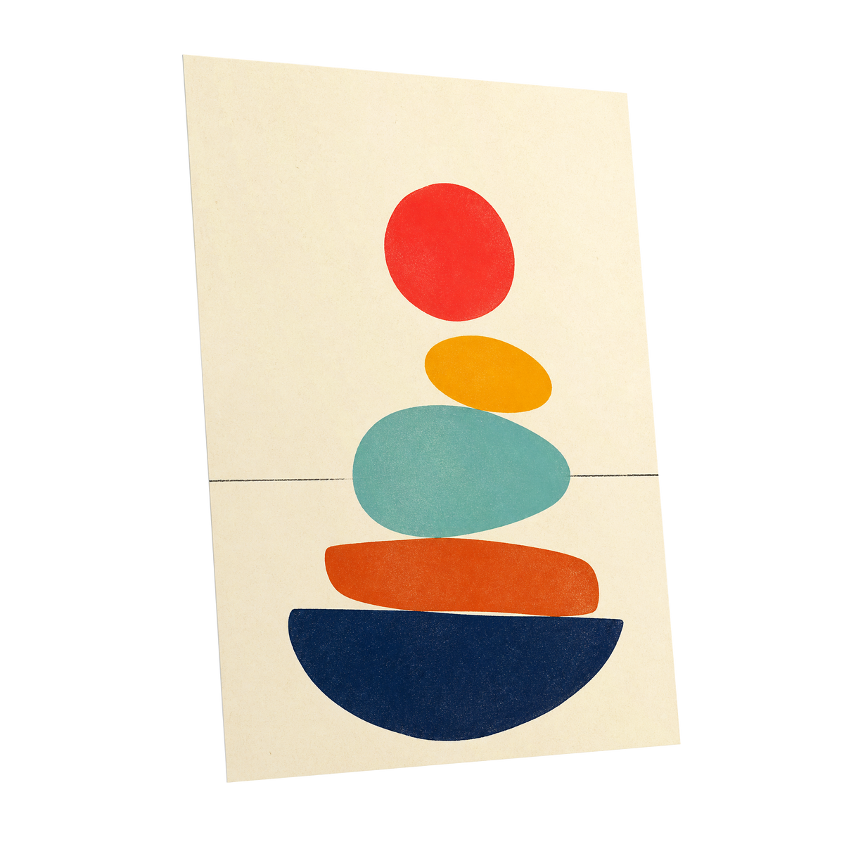 Poised in Colour, beige, red, yellow abstract wall art shown as a unframed poster wall art print