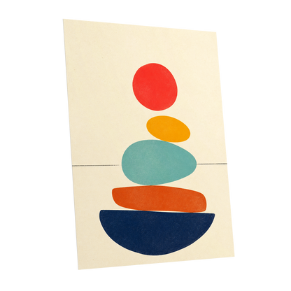 Poised in Colour, beige, red, yellow abstract wall art shown as a unframed poster wall art print