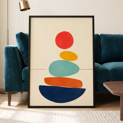 Poised in Colour, beige, red, yellow abstract wall art displayed in a styled interior, gallery view 2