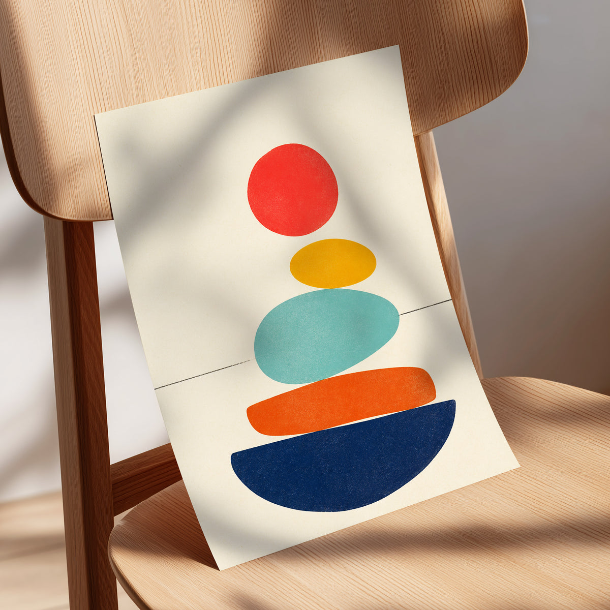 Poised in Colour, beige, red, yellow abstract wall art displayed in a styled interior, gallery view 5