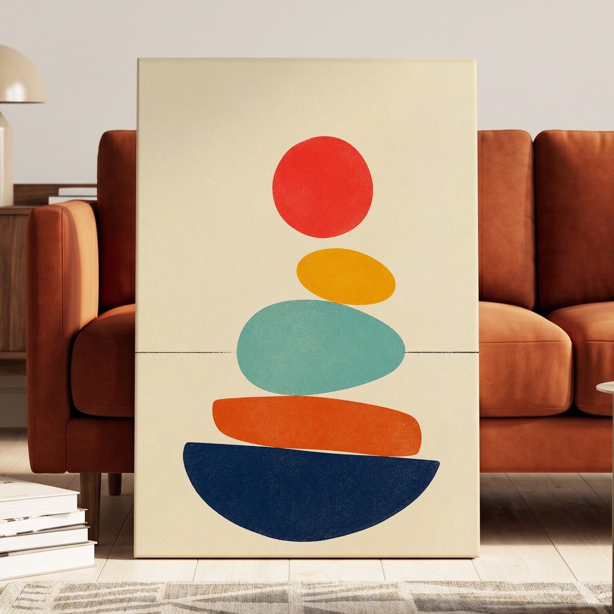 Poised in Colour, beige, red, yellow abstract wall art displayed in a styled interior, gallery view 7