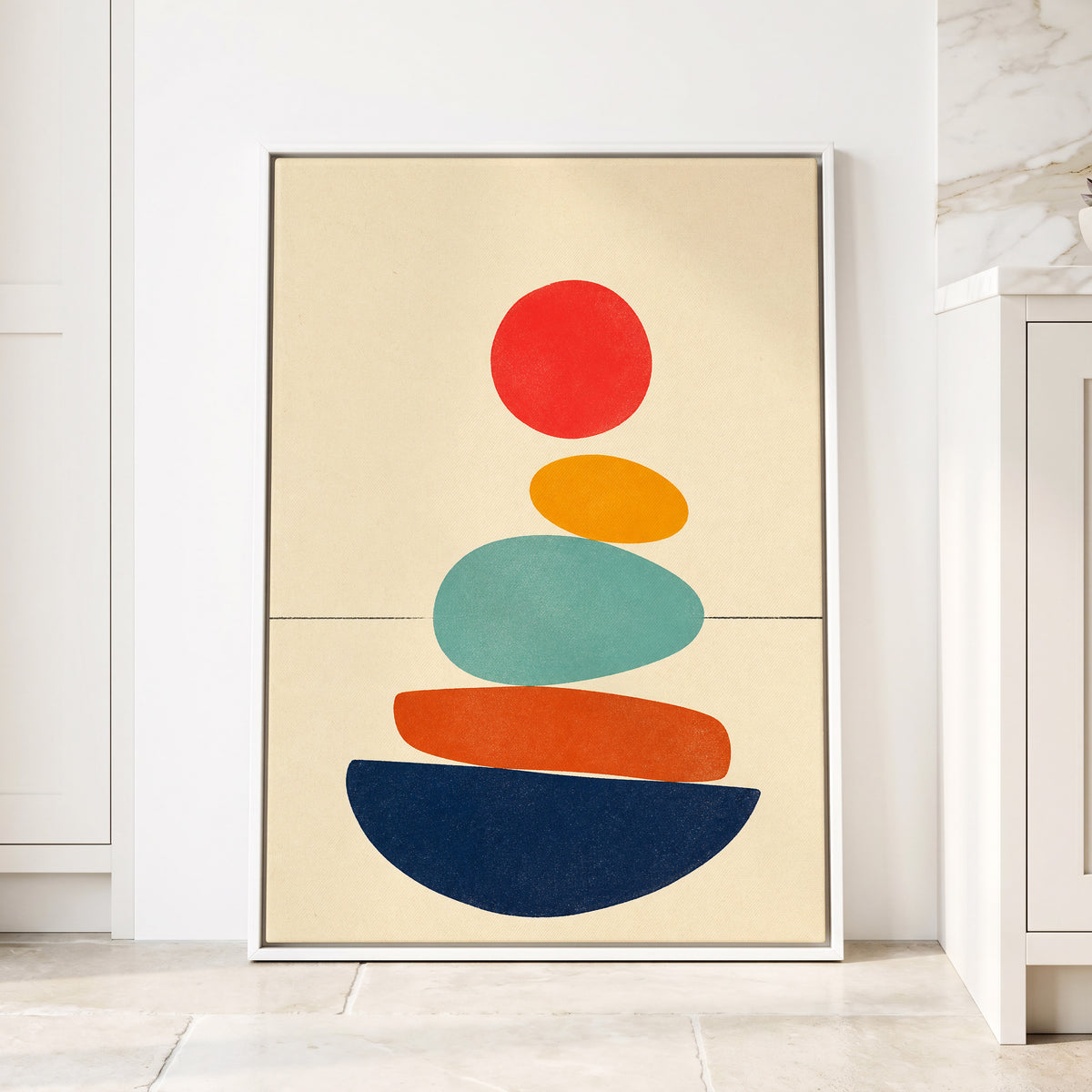 Poised in Colour, beige, red, yellow abstract wall art displayed in a styled interior, gallery view 8