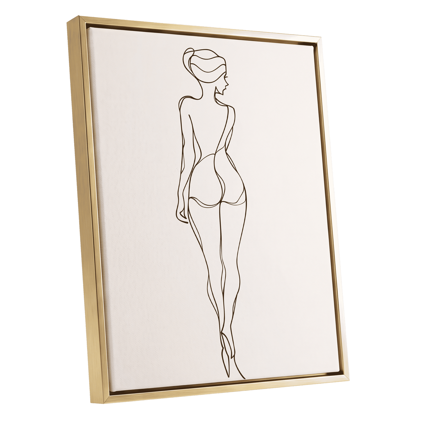 Poised in Line, black, beige minimalist wall art shown as a gold framed canvas wall art