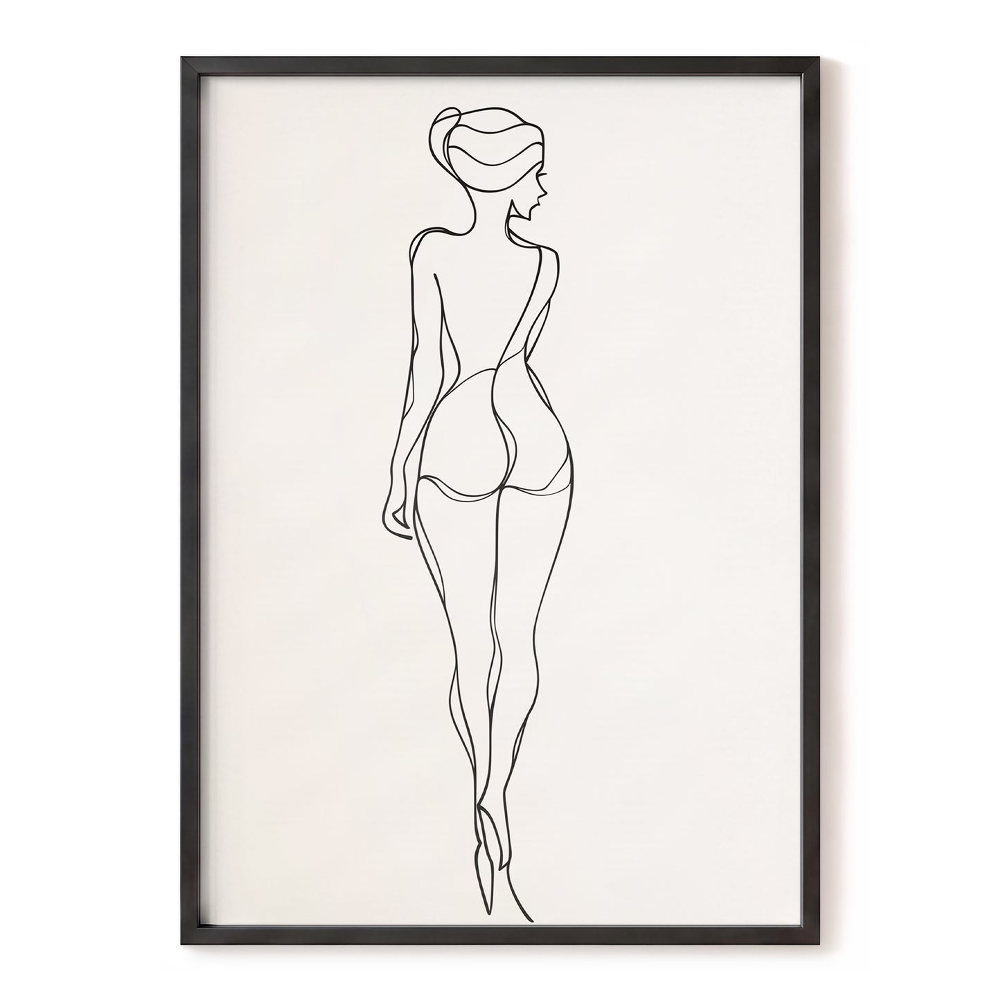 Poised in Line, black, beige minimalist wall art, front artwork view