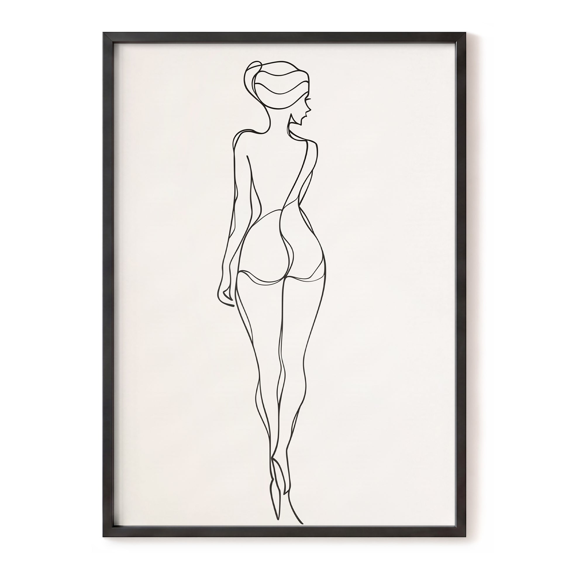 Poised in Line, black, beige minimalist wall art, front artwork view