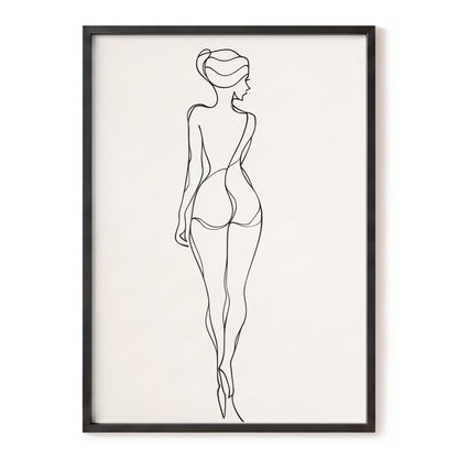 Poised in Line, black, beige minimalist wall art, front artwork view