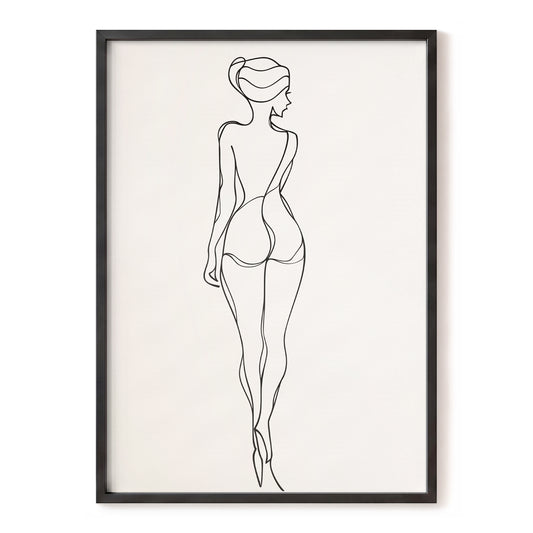 Poised in Line, black, beige minimalist wall art, front artwork view