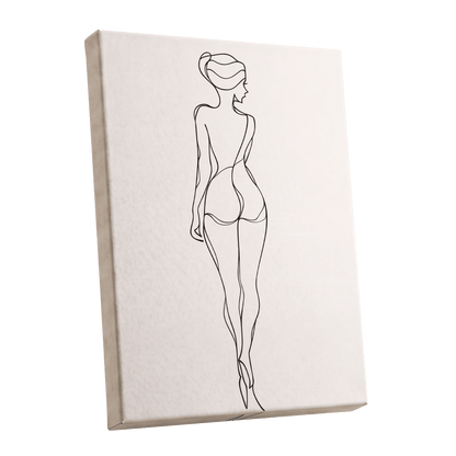 Poised in Line, black, beige minimalist wall art shown as a stretched canvas wall art