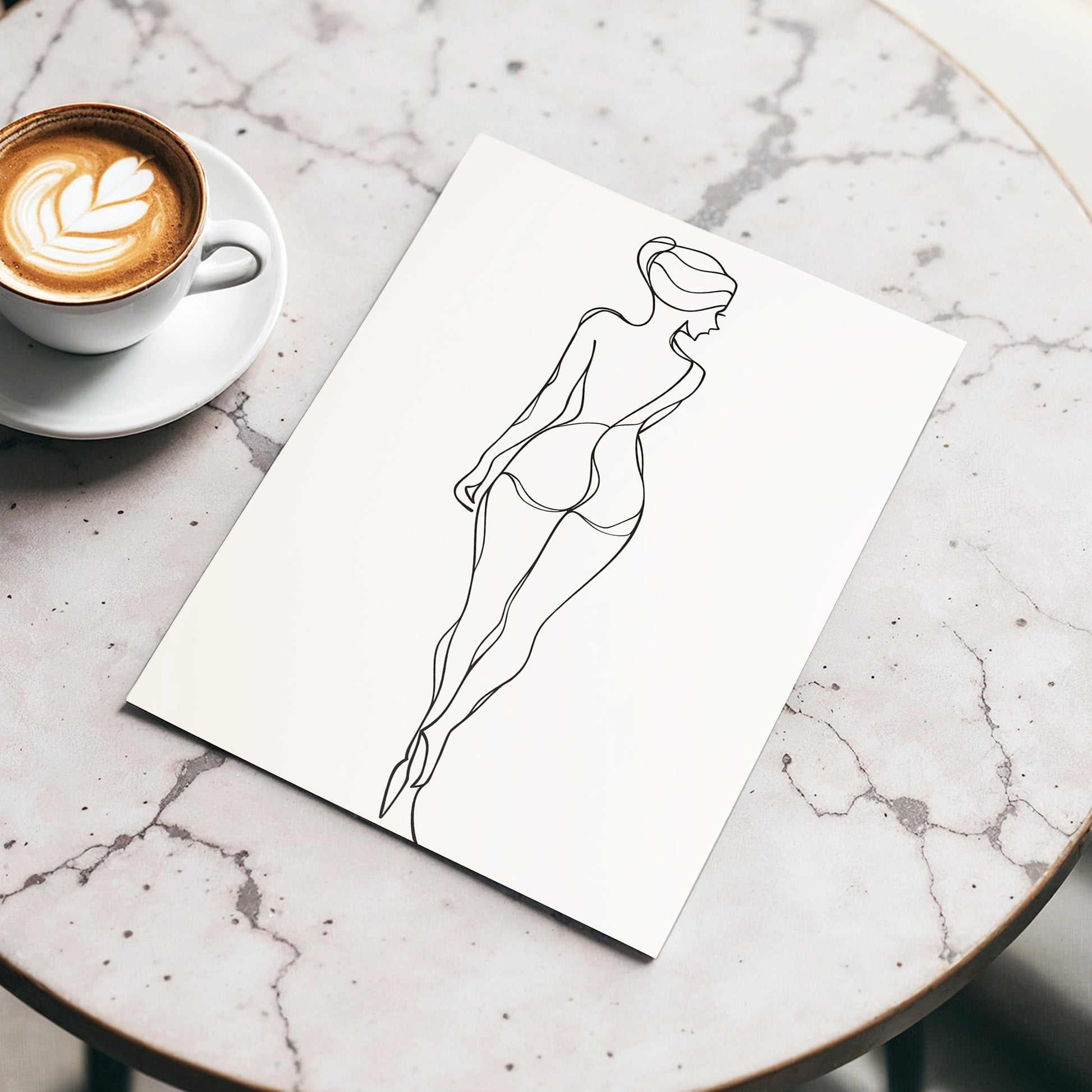 Poised in Line, black, beige minimalist wall art displayed in a styled interior, gallery view 3