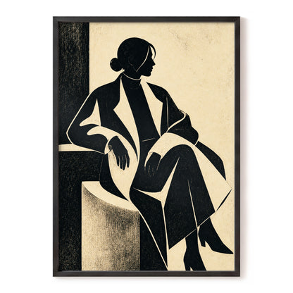 Poised in Profile, black, beige, gray minimalist wall art, front artwork view