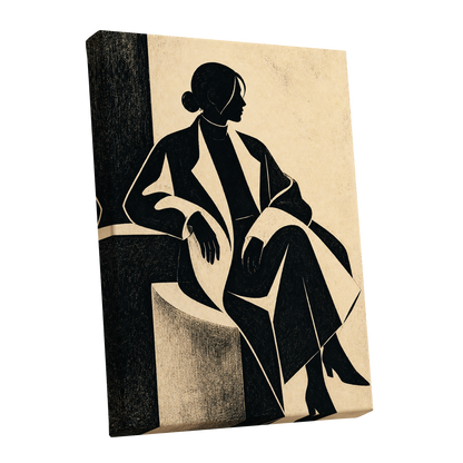 Poised in Profile, black, beige, gray minimalist wall art shown as a stretched canvas wall art