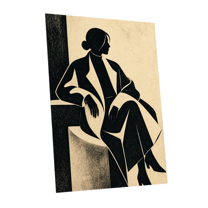 Poised in Profile, black, beige, gray minimalist wall art shown as a unframed poster wall art print