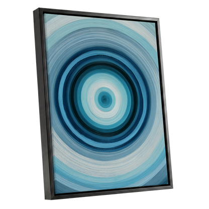 Polar Pulse, blue, gray, white abstract wall art shown as a black framed canvas wall art