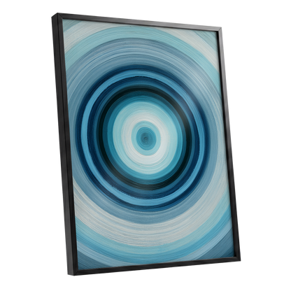 Polar Pulse, blue, gray, white abstract wall art shown as a black framed poster wall art print