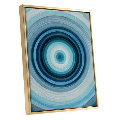 Polar Pulse, blue, gray, white abstract wall art shown as a gold framed canvas wall art