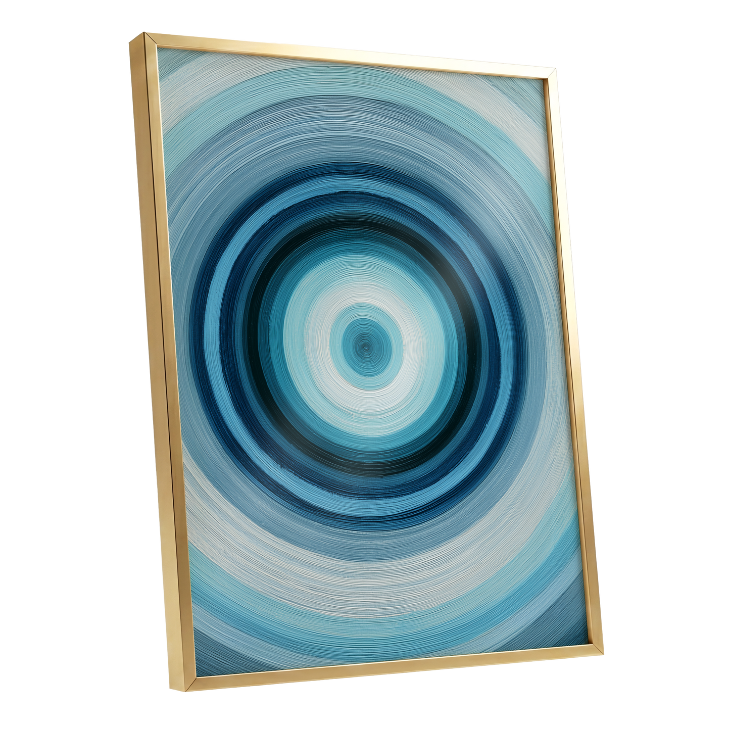 Polar Pulse, blue, gray, white abstract wall art shown as a gold framed poster wall art print