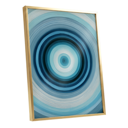 Polar Pulse, blue, gray, white abstract wall art shown as a gold framed poster wall art print